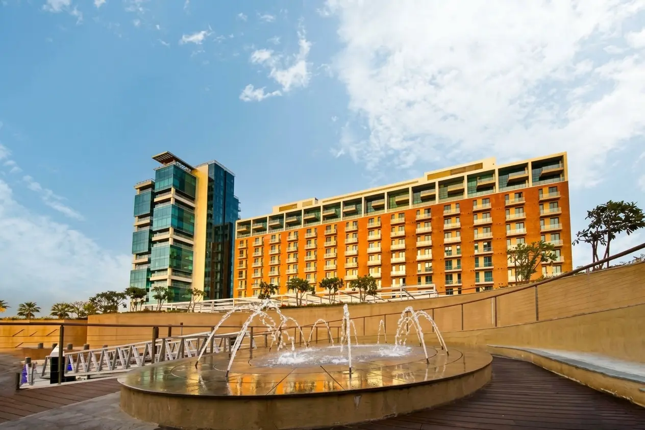 Modern 6-storey mid-rise architectural facade of Al Barza Residences in Al Bandar Al Raha Beach Abu Dhabi