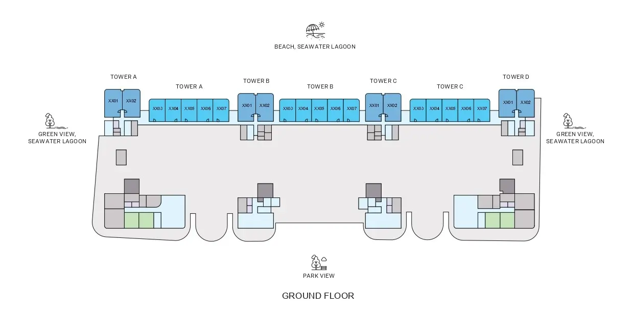 Coastline Beach Residences Ground Floor Plate Layout, Siniya Island, Umm Al Quwain, UAE.