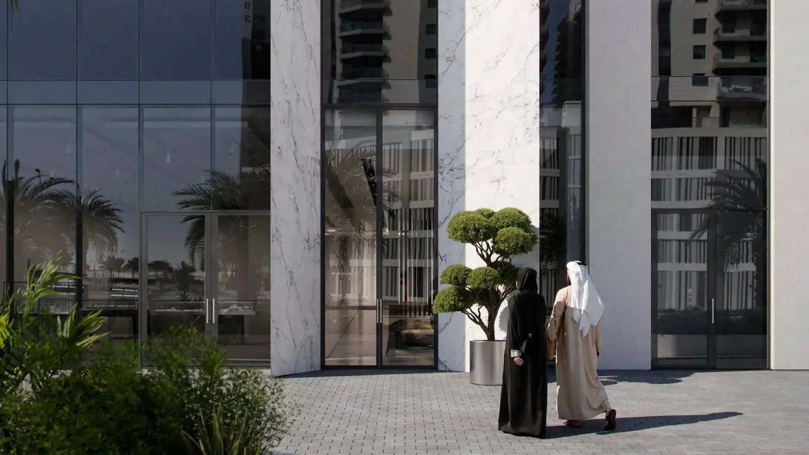 Bright living room with sea views and neutral interiors in a Reem Eight apartment, Al Reem Island, Abu Dhabi