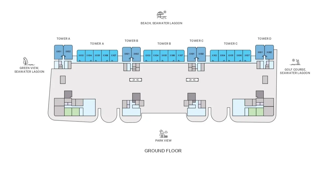 Florine Beach Residences, Sobha Siniya Island, Umm Al Quwain, Ground Floor Plate Layout and Residential Building Plan