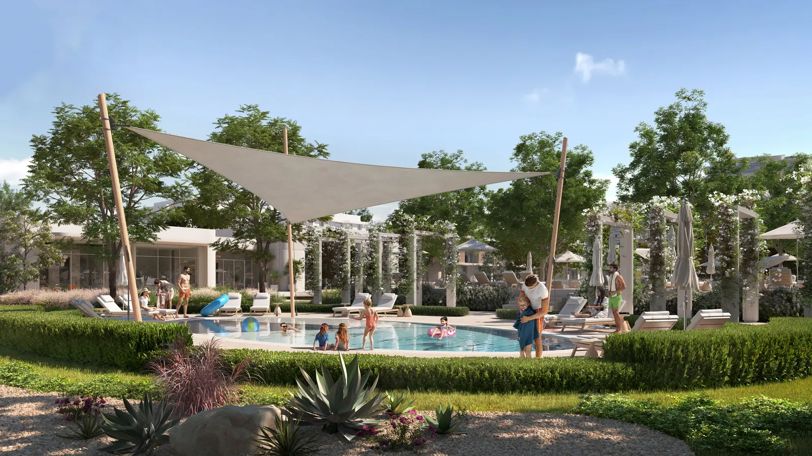 Private upper level rooftop terrace at Mayar maisonettes in Maysan Al Reem Island Abu Dhabi with scenic community views.