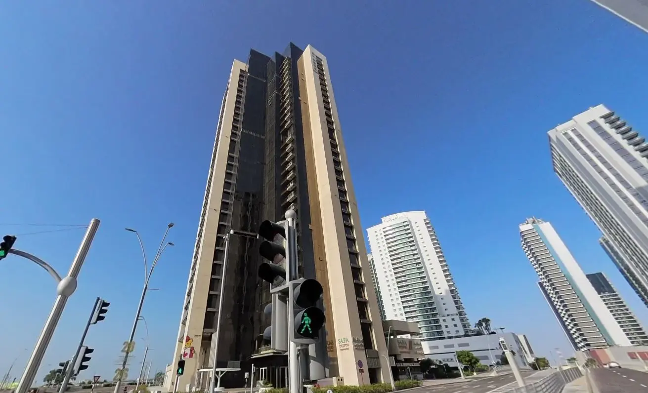 Exterior view of Al Beed Tower residential building in Al Reem Island, Abu Dhabi, offering modern apartments for sale