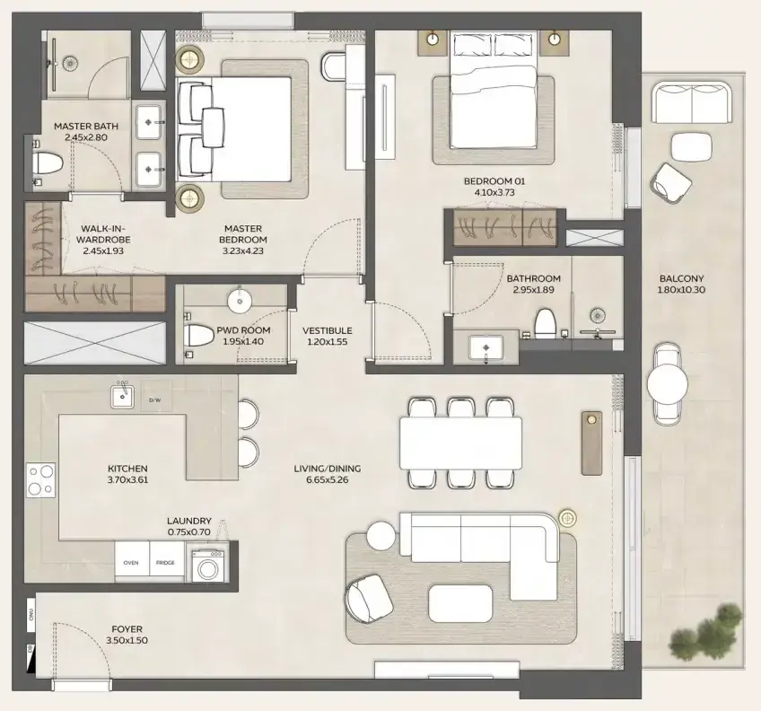 2 Bedrooms apartments - Expo Valley Views floor plan