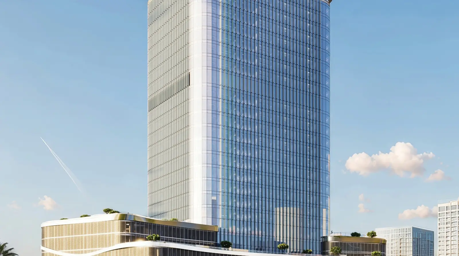 Radiant Legacy commercial office tower rising above Al Reem Island skyline, showcasing premium business real estate in Abu Dhabi.