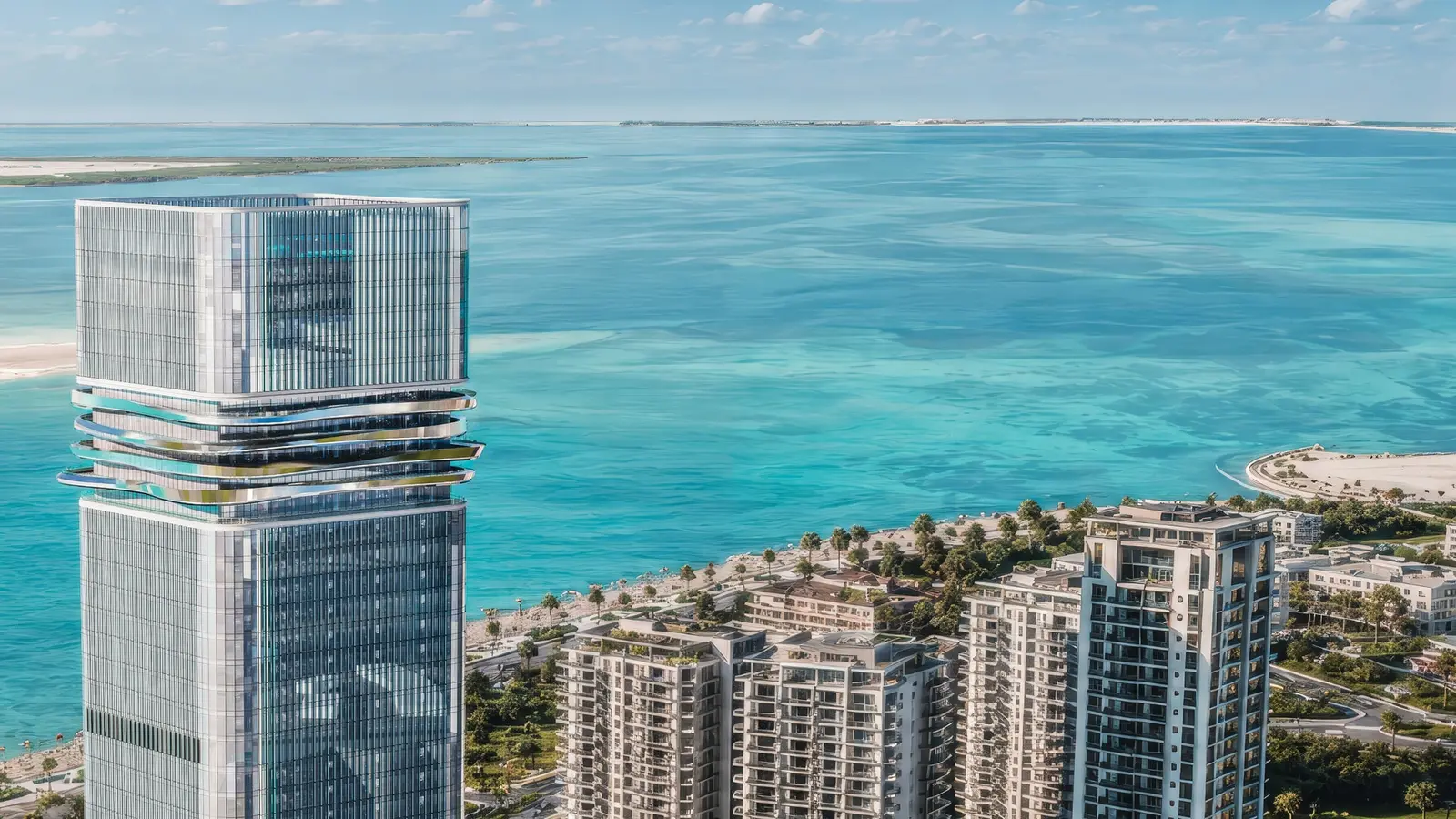 Radiant Legacy office development in Shams Reem surrounded by Abu Dhabi's thriving mixed-use community and business district.