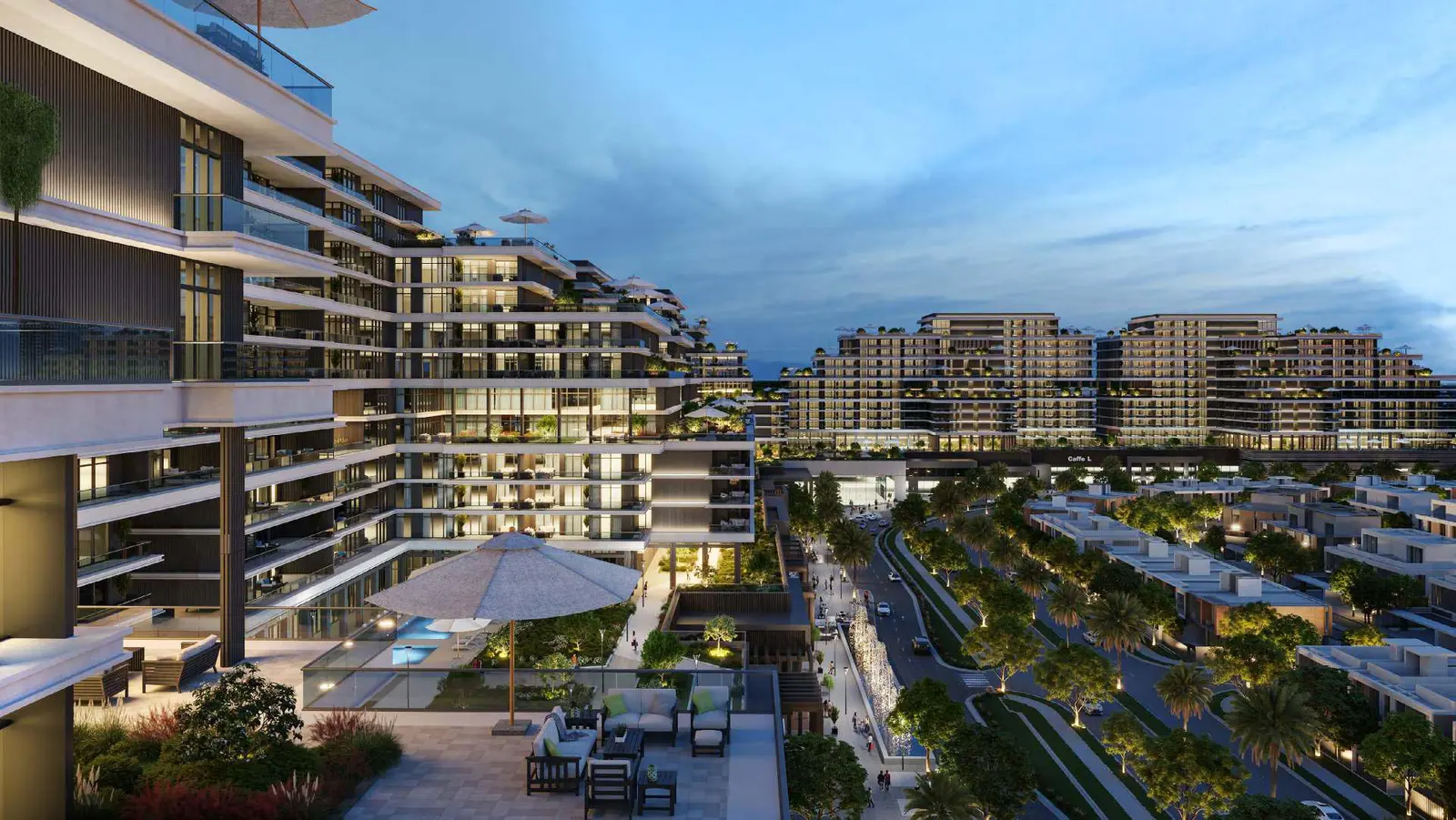 Sunlit exterior elevation of Majlis by Q Properties showcasing private balconies and sleek modern design on Al Reem Island.