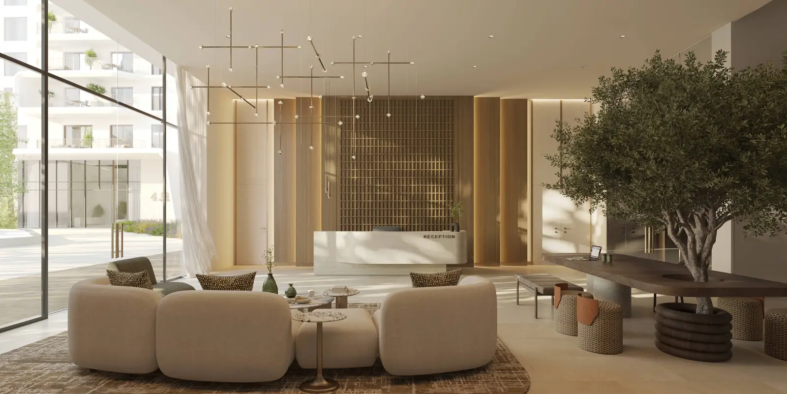 Modern co-working lounge at Yas Park Place Yas Island Abu Dhabi UAE designed for flexible work and premium community living.