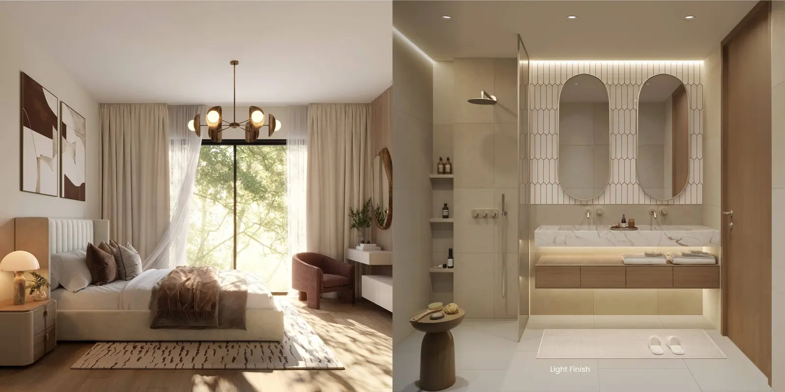 Stylish bedroom interior at Yas Park Place Yas Island Abu Dhabi UAE designed for comfort, natural light, and luxury living.