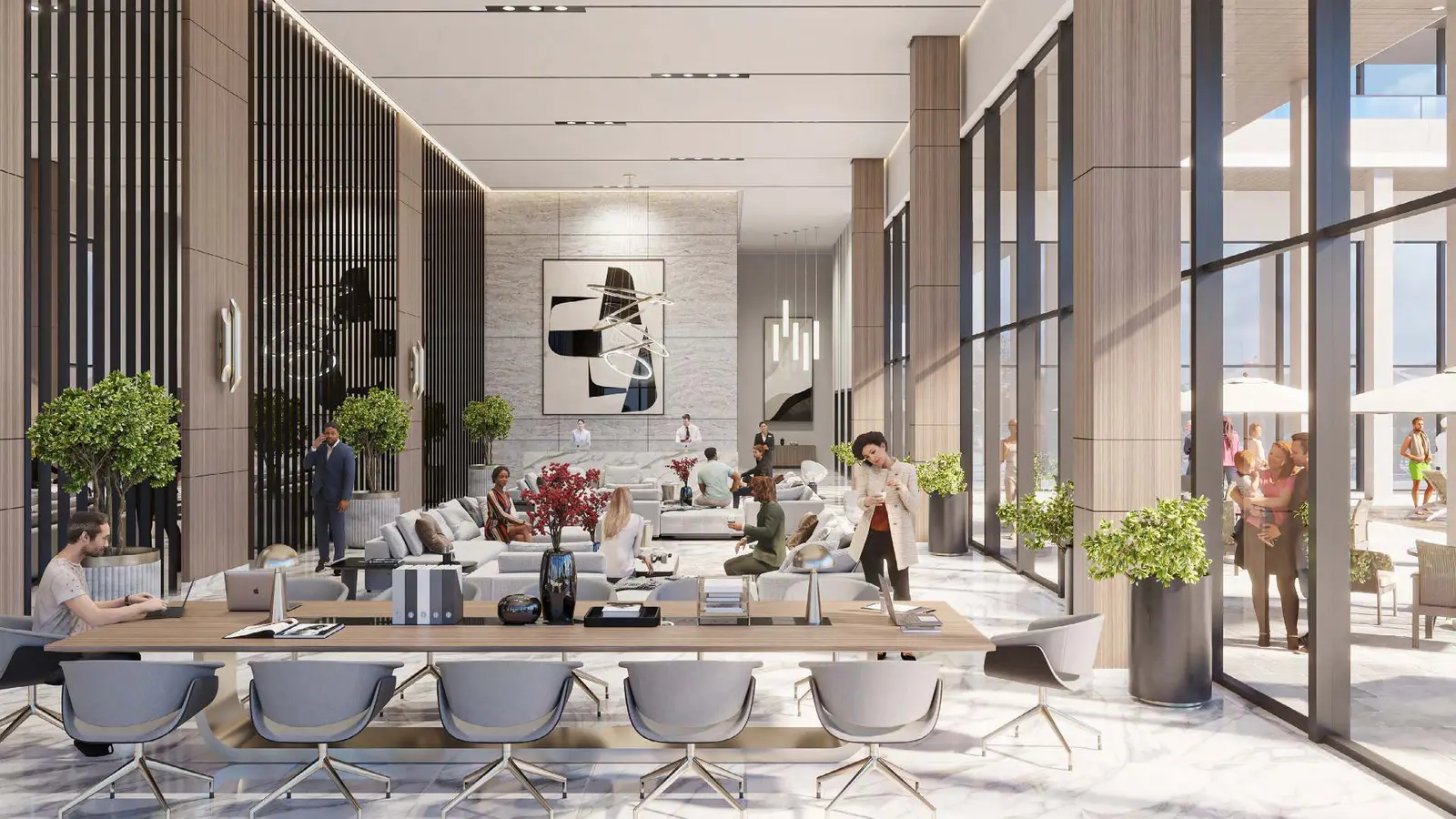 Contemporary open plan kitchen and dining room interior design at Majlis by Q Properties on Al Reem Island.