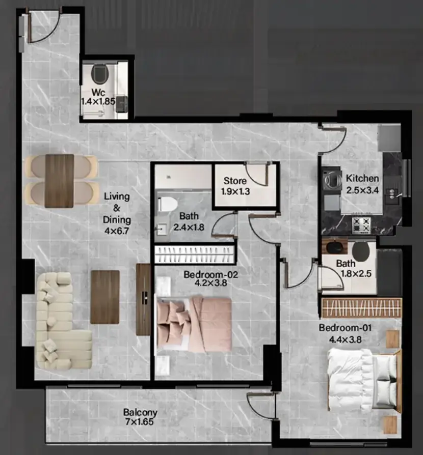 2 Bedrooms apartments - Rose Gardens 2