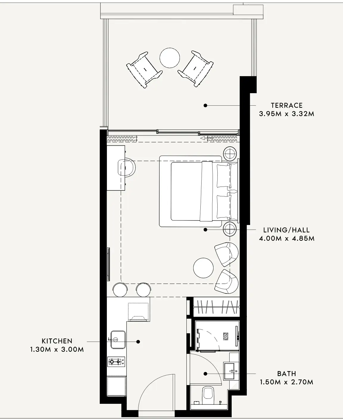 Studio apartments - Riviera 60 floor plan