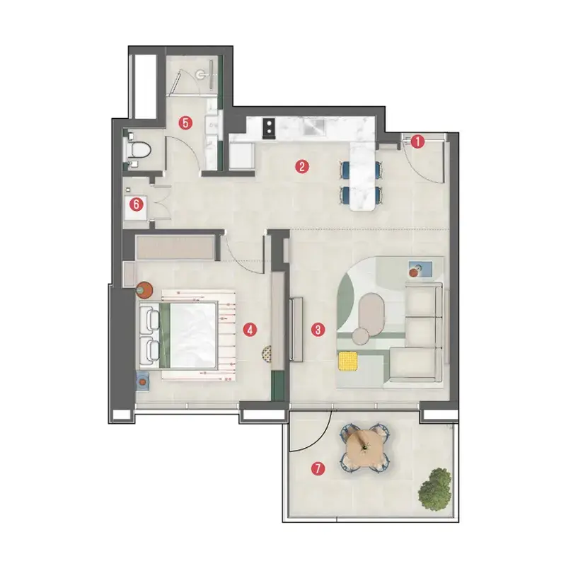 1 Bedroom apartments - Rove Home Meydan Horizon floor plan