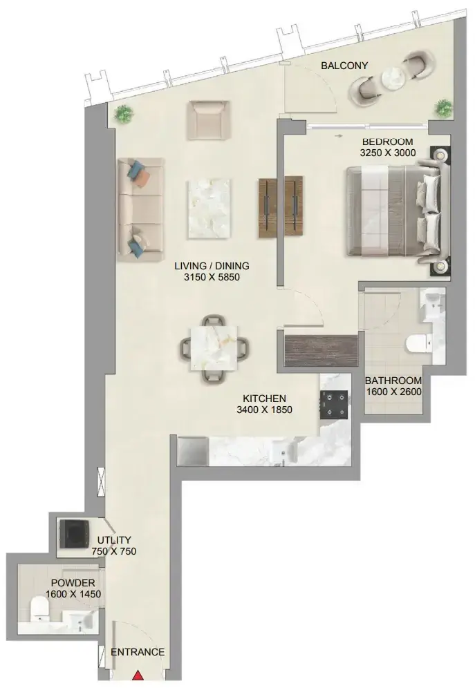 1 Bedroom apartments - The Mirage at Sobha Central floor plan