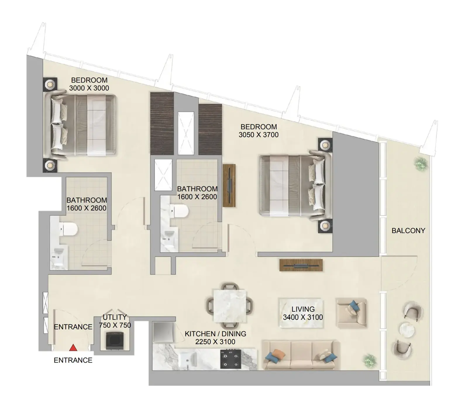 2 Bedrooms apartments - The Mirage at Sobha Central