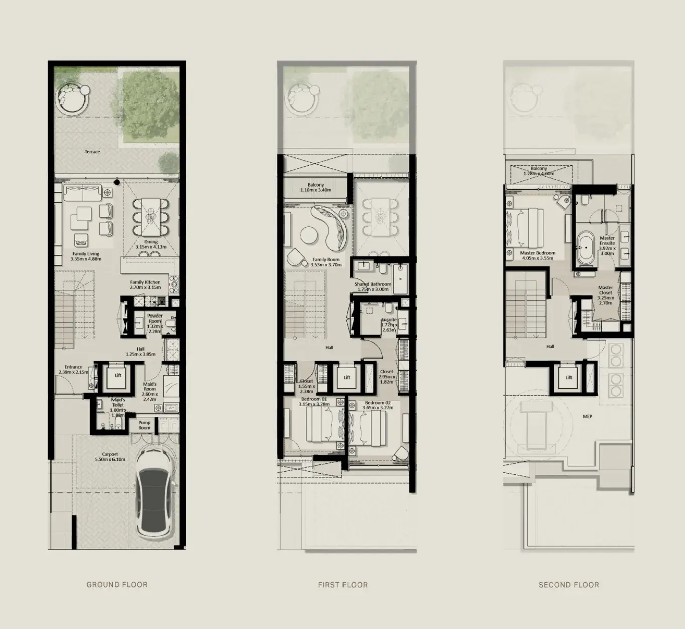 3 Bedrooms townhouse - Nad Al Sheba Gardens Phase 11 floor plan