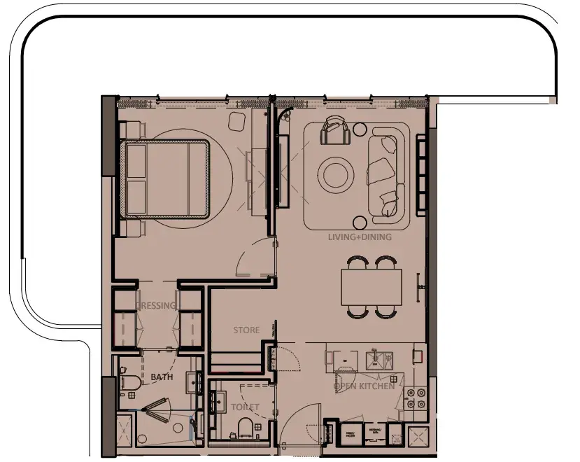 1 Bedroom apartments - Sunset Bay Grand floor plan