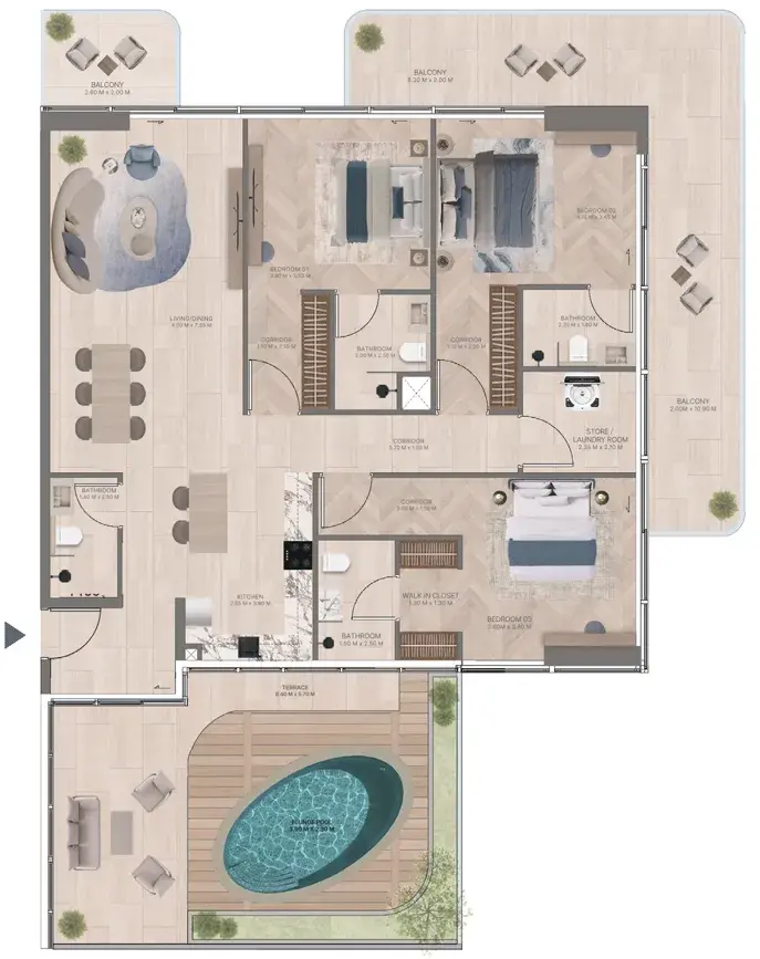 3 Bedrooms apartments - Meriden Beach Residences