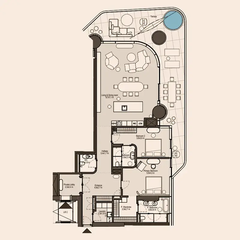 2 Bedrooms apartments - Eywa Way of Water floor plan