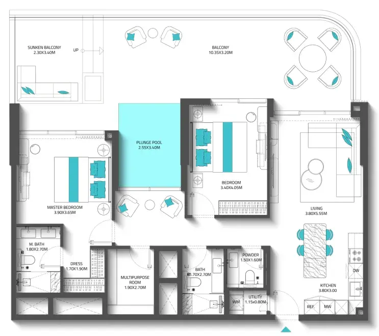 2 Bedrooms apartments - Reef 997