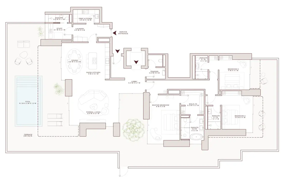 3 Bedrooms apartments - Solaya floor plan
