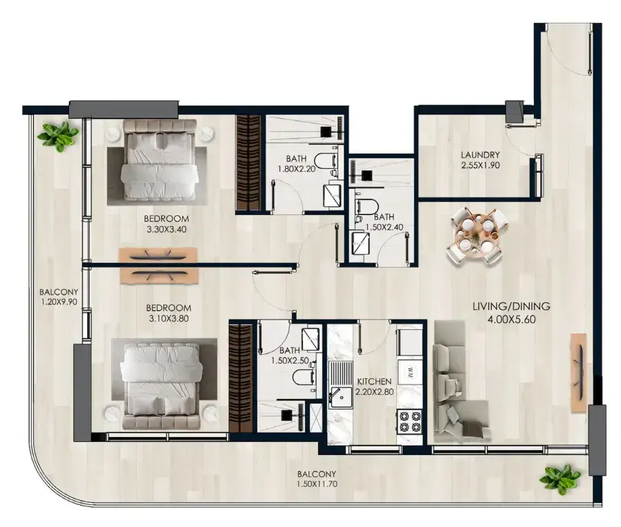 2.5 bedrooms apartments - Verde by Vision floor plan