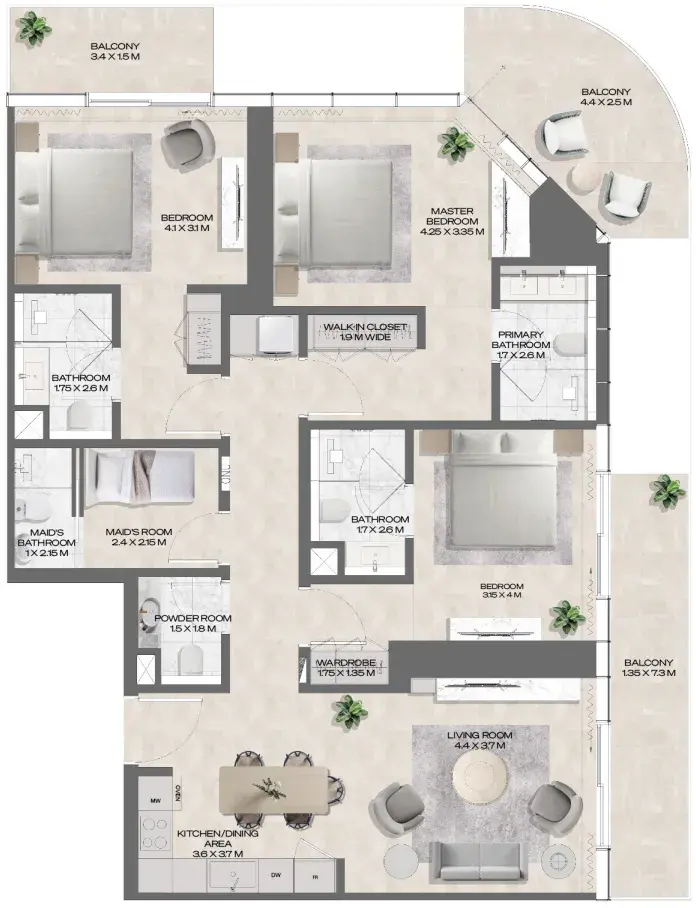 3 Bedrooms apartments - DWTN Residences