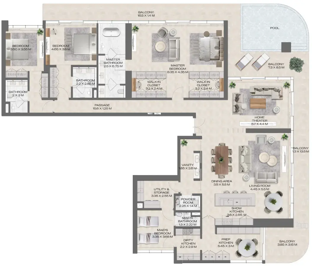 3 Bedrooms penthouse - DWTN Residences