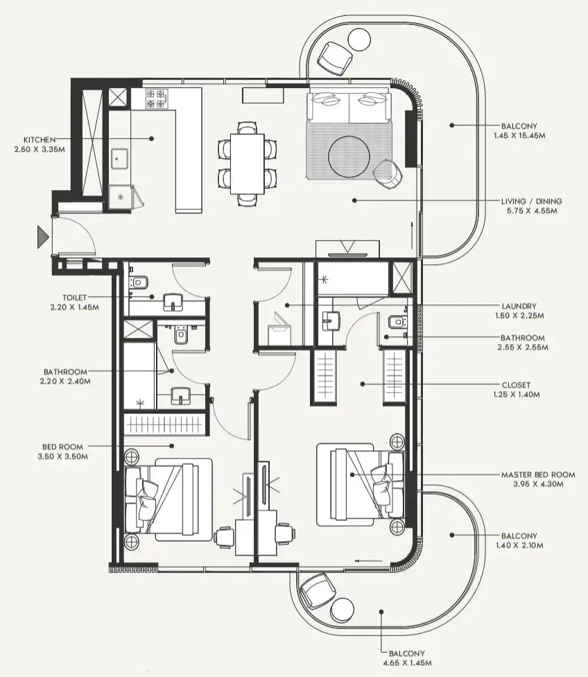 2 Bedrooms apartments - Azizi Amir