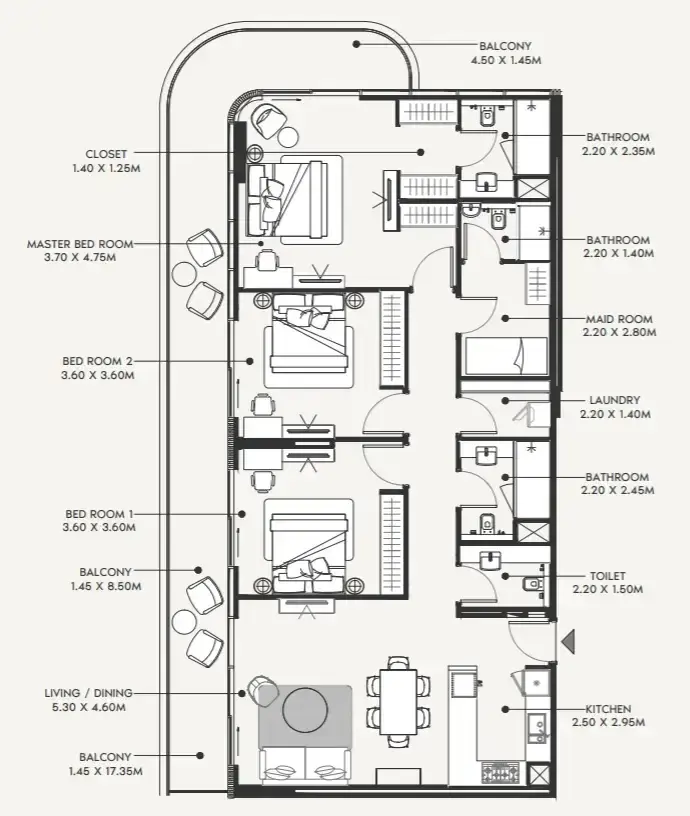 3 Bedrooms apartments - Azizi Amir