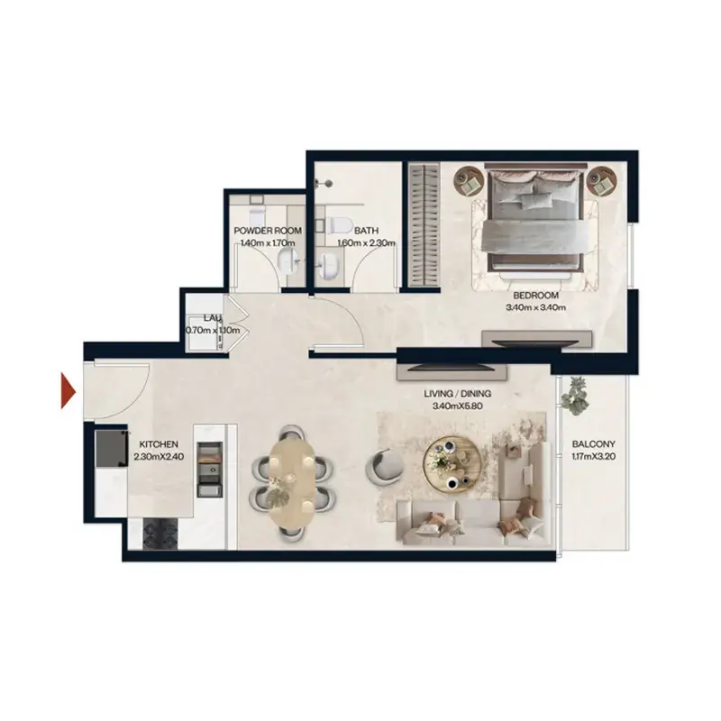 1 Bedroom apartments - Norah Residence floor plan