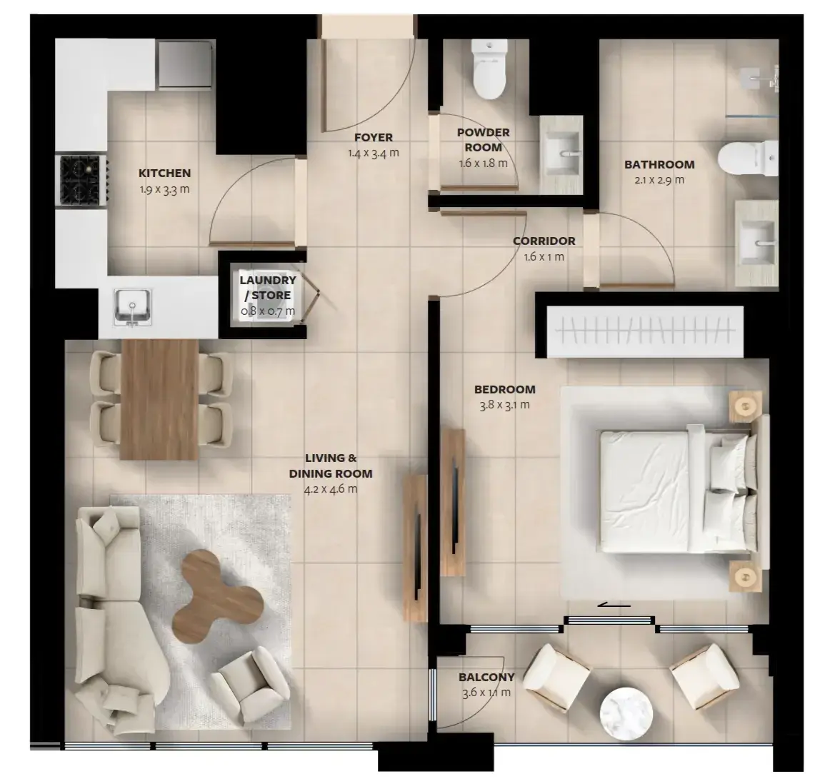 1 Bedroom apartments - Waada Dubai South floor plan