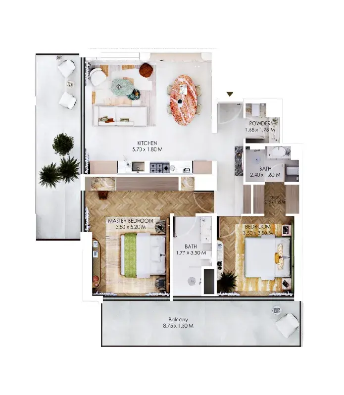 2 Bedrooms apartments - Rabdan Square