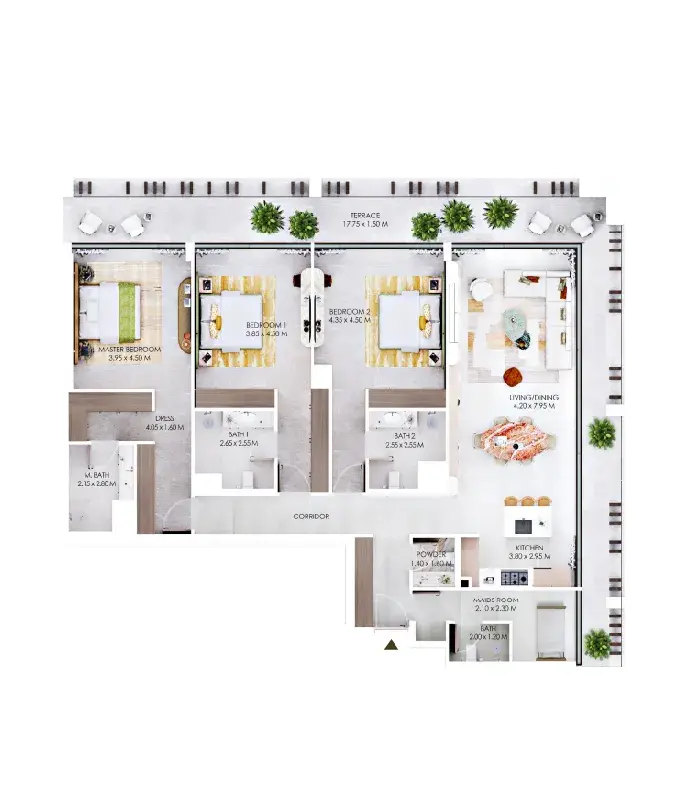 3 Bedrooms apartments - Rabdan Square