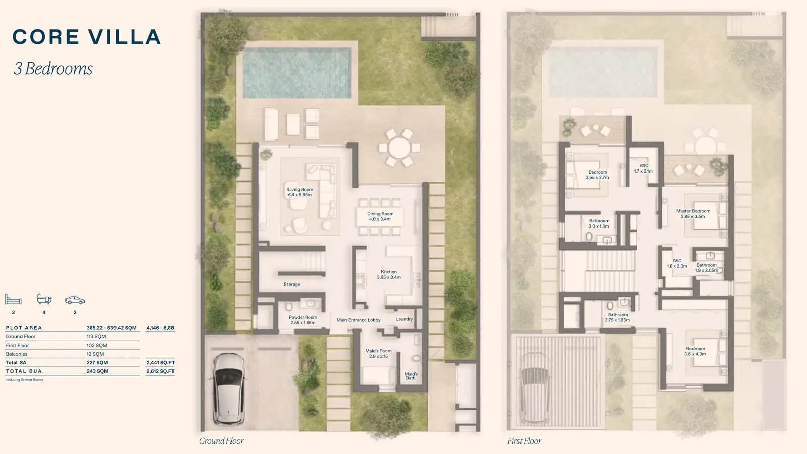 3 Bedroom Core Villa floor plan