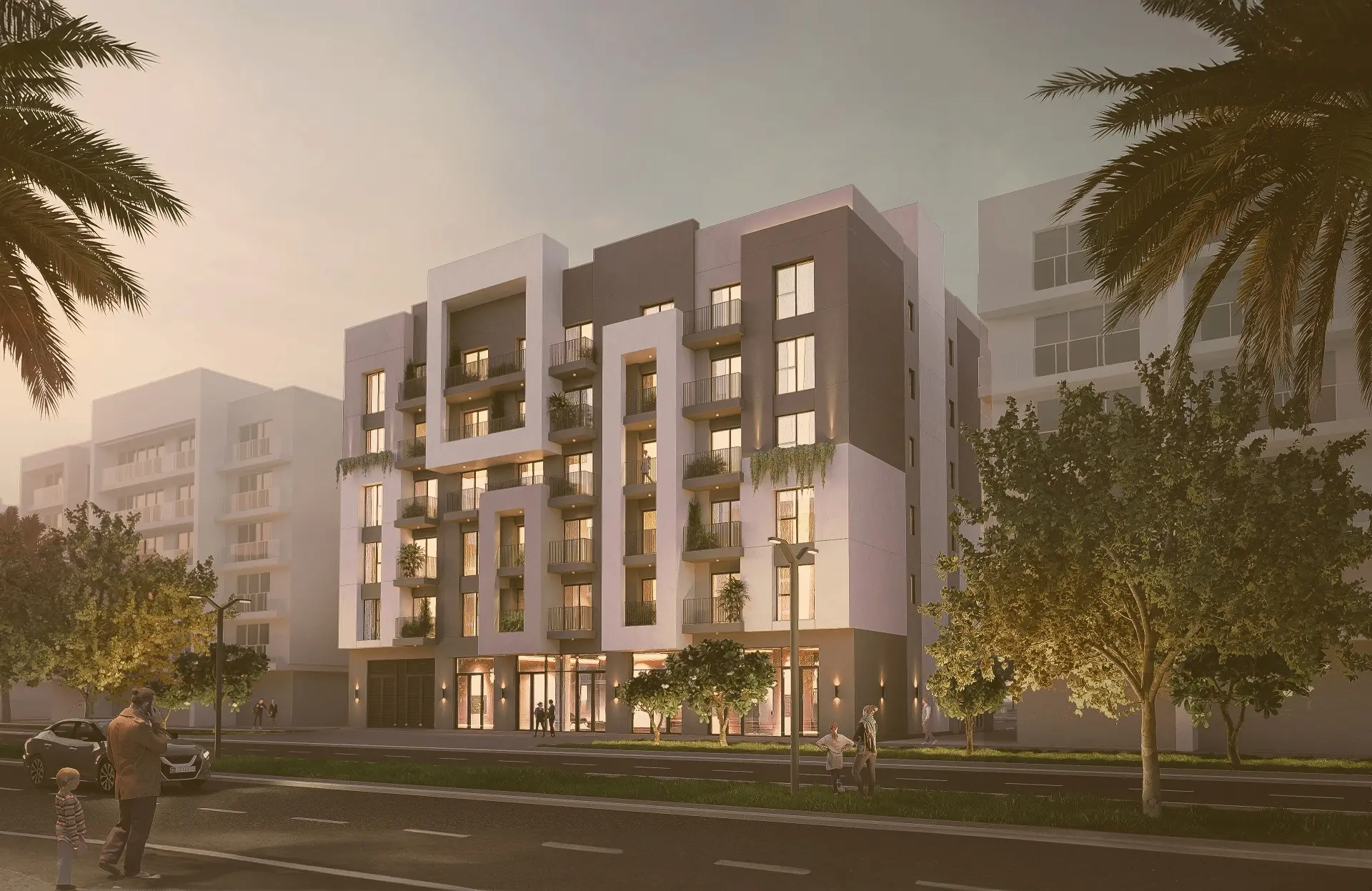 Exterior Architecture of Al Reeman Residences 01 development in Al Shamkha, Abu Dhabi