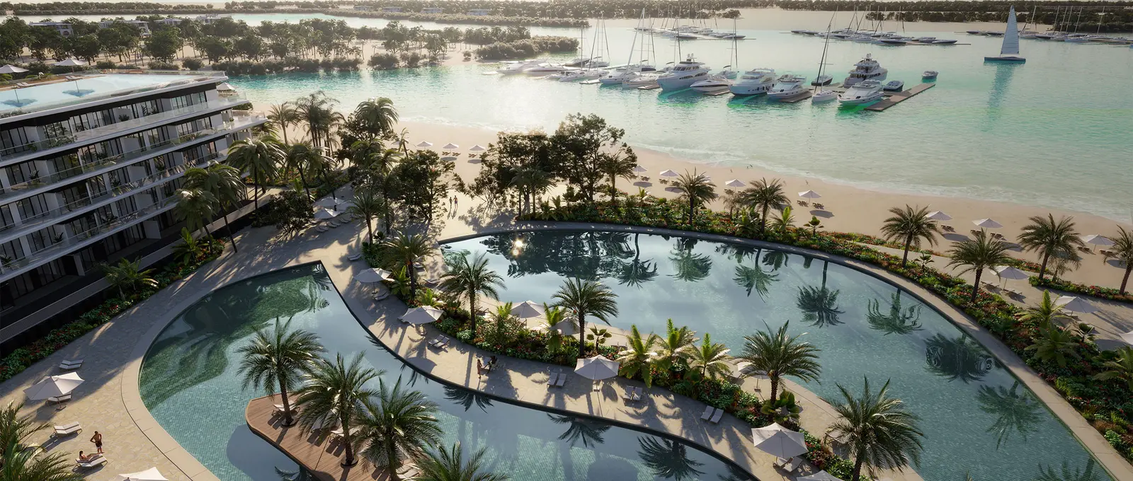 The Bristol Ramhan Island exterior showcasing contemporary architecture and waterfront views in Abu Dhabi.