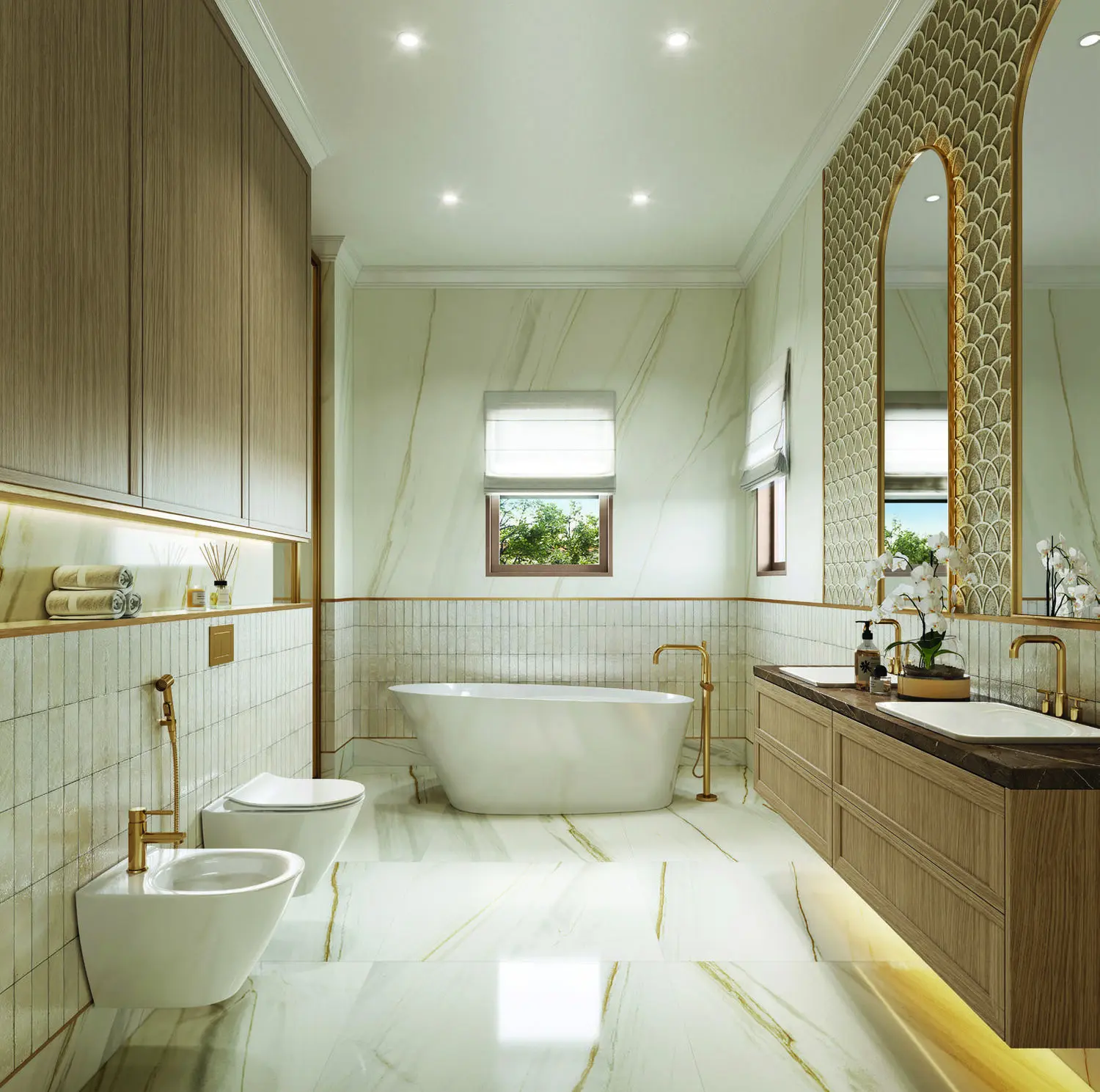 Bloom Living Almeria luxury bathroom with sophisticated fixtures and modern finishes