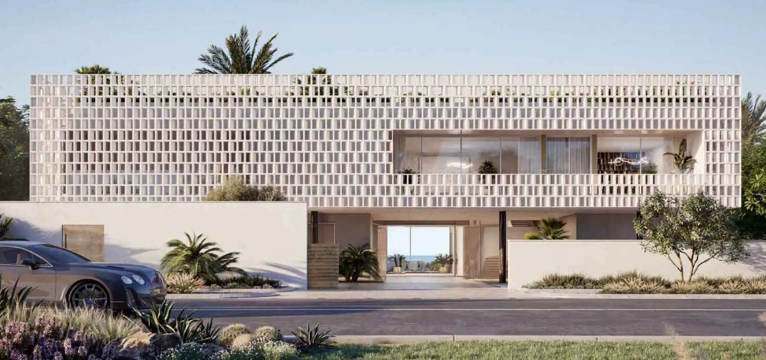 Luxury 6, 7 and 8-bedroom mansion exterior at Nawayef Mansions Abu Dhabi with mid-century modern design