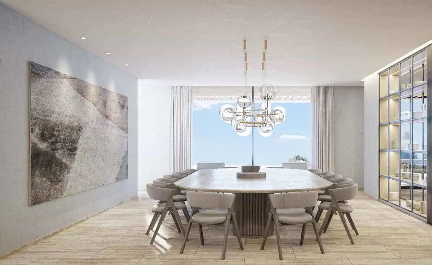 Modern mansion interior at Nawayef Mansions Abu Dhabi with premium finishes and panoramic skyline living spaces