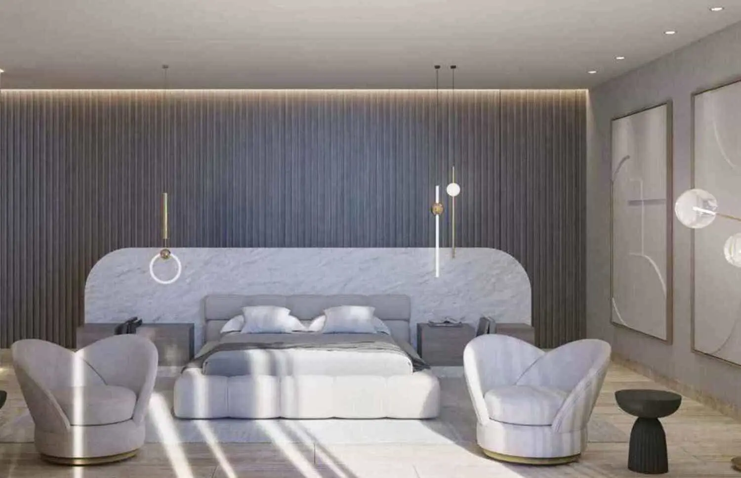 Nawayef Mansions interior living room Hudayriyat Island Abu Dhabi featuring open-plan layout and natural light