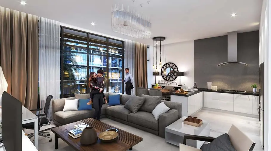 Master bedroom with elegant finishes and ample natural light in a modern apartment at Oasis Two.