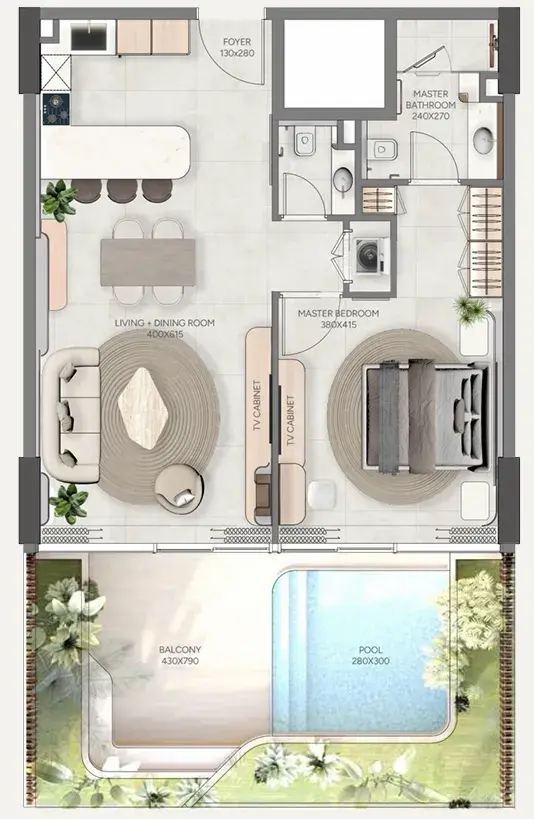 1 Bedroom apartments - Vestoria Bay floor plan