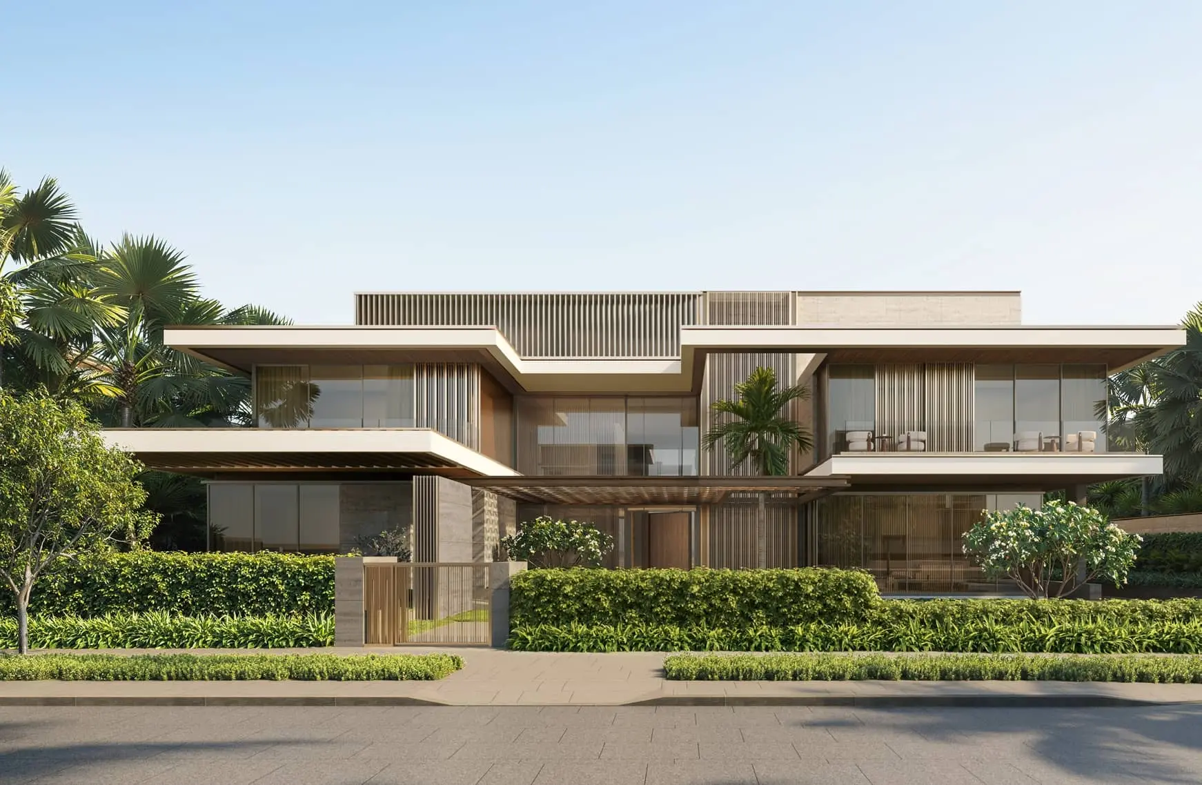Beachfront façade of Four Seasons Private Residences with modern architecture overlooking Saadiyat Island’s pristine shoreline.