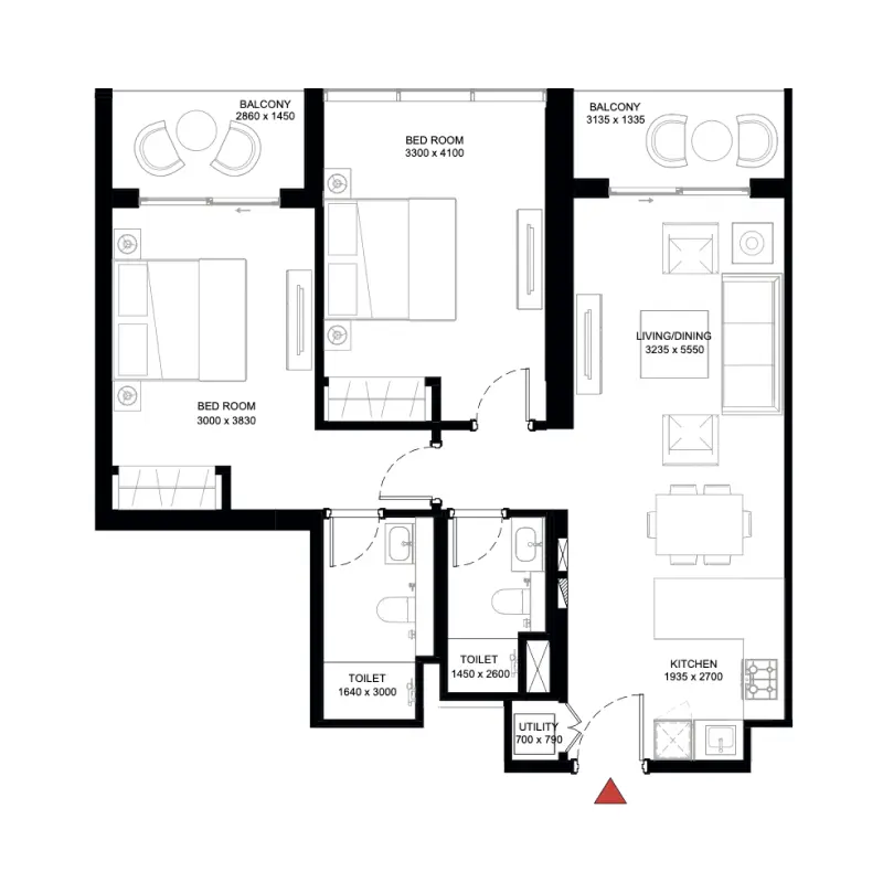 2 bedroom floor plan
