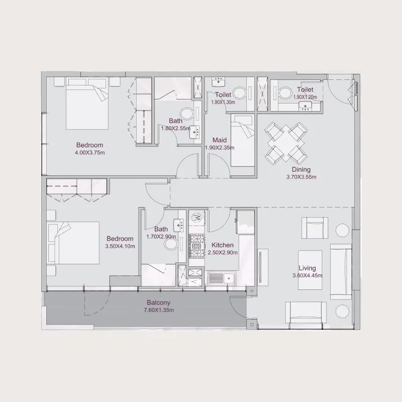 2 bedroom floor plan