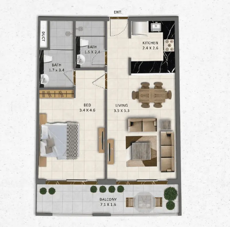 1 bedroom floor plan