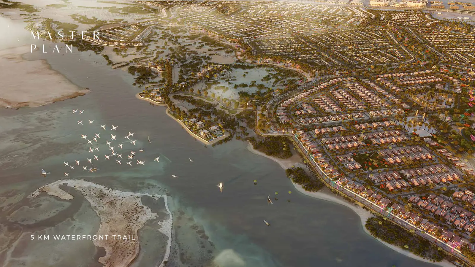 Master plan aerial illustration of Saadiyat Lagoons showing layout and greenery