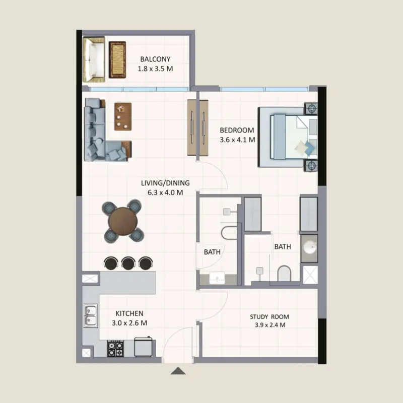 1 bedroom floor plan