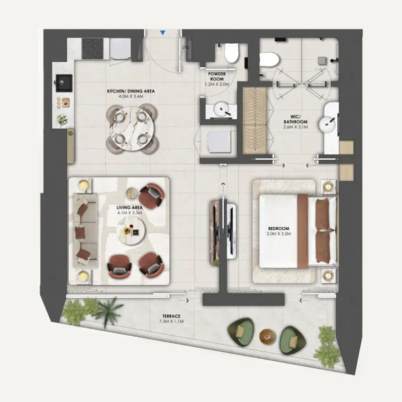 1 bedroom floor plan