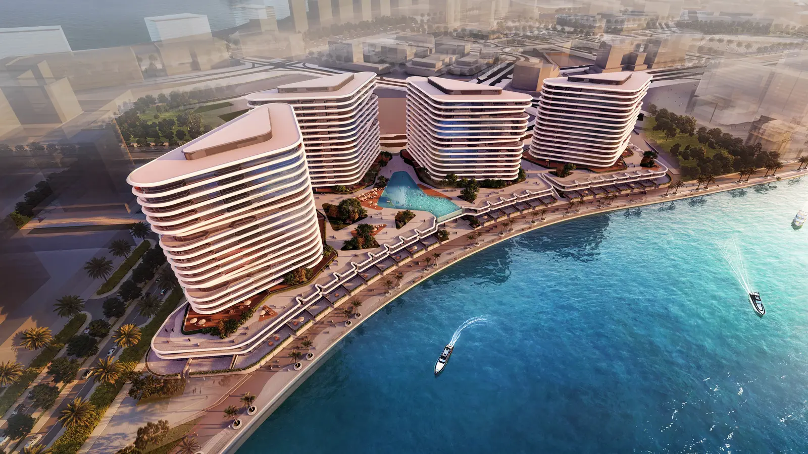 Sea La Vie Yas Island Abu Dhabi exterior towers surrounded by landscaped areas and waterfront promenade views..jpg
